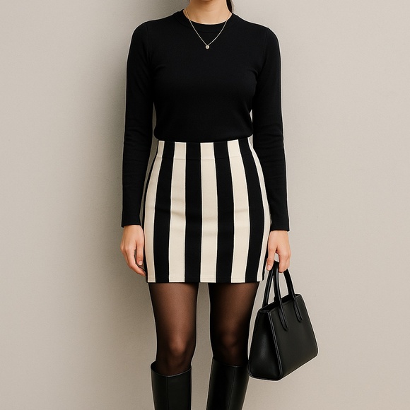 XXI by Forever 21 Women's Black and White Striped Mini Skirt - Picture 3 of 13